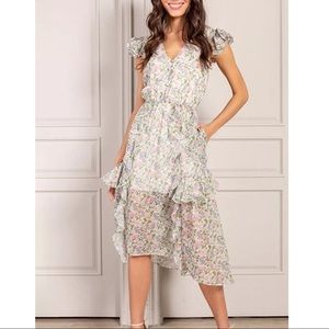 Pink and Green Floral Ruffle Dress